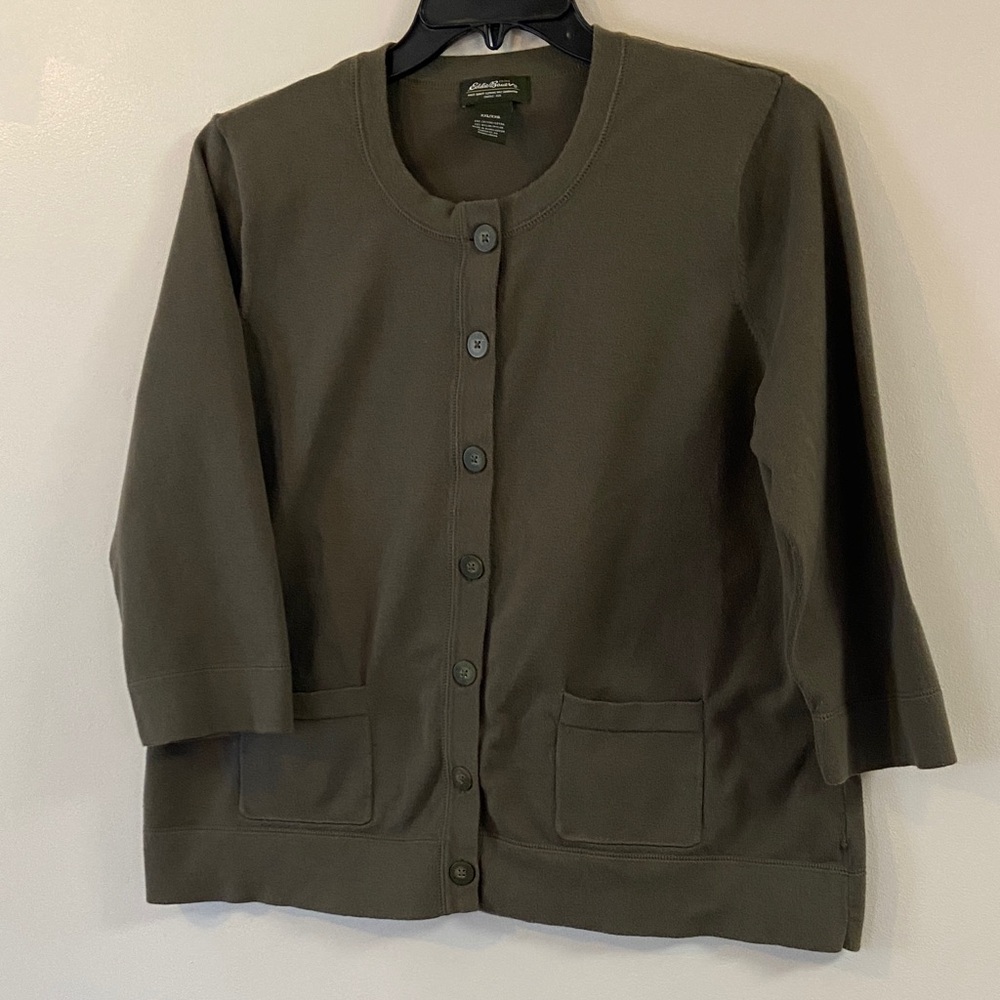 Eddie Bauer Dark Olive Button up Cardigan with Pockets Size XXL